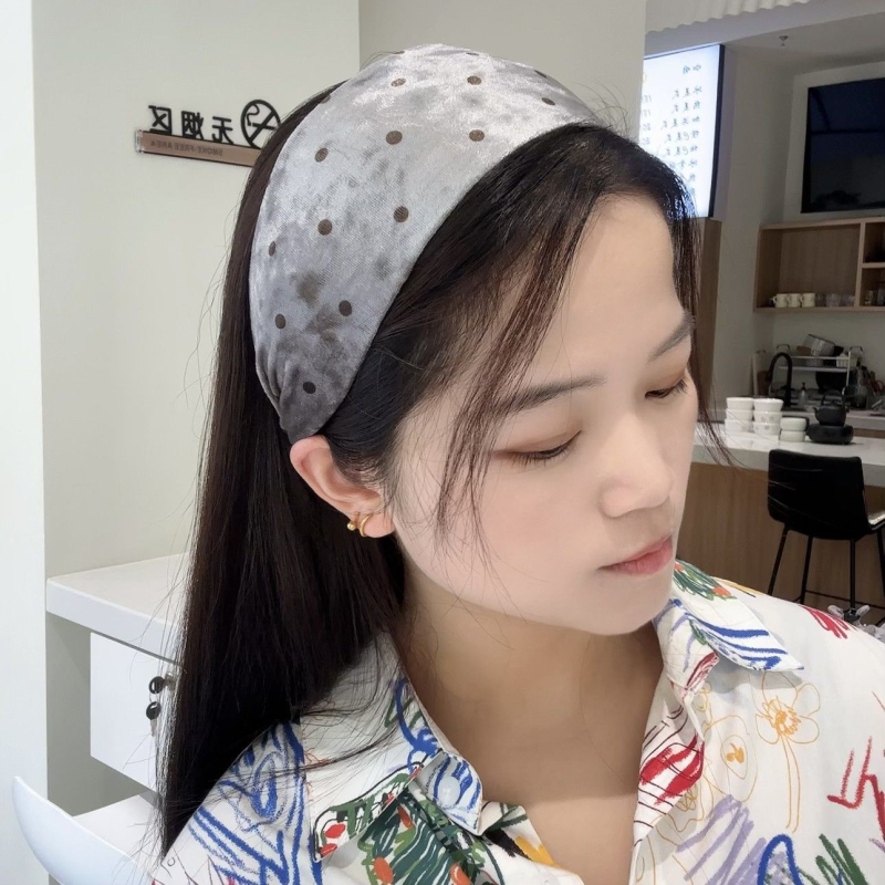 Bandă pentru cap ultra-largă cu buline, stil Ins, design tip half-cap, accesorii pentru păr pentru femei, primăvara 2025