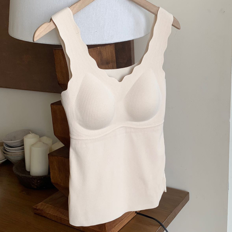 Ženski termo top s grijanjem, Spandex materijal, ugrađene košarice, V-dekolte, jedan sloj, 201–250 g/m²