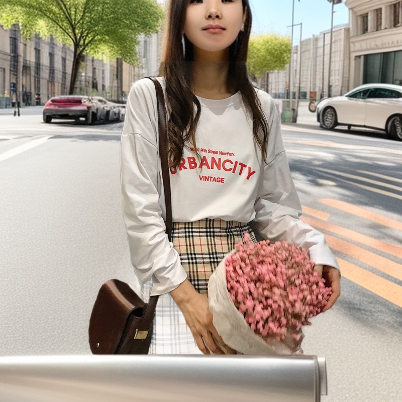 Μακρυμάνικη βαμβακερή μπλούζα T-shirt, 100% βαμβάκι, στρογγυλή λαιμόκοψη, χαλαρή γραμμή, ψηφιακή εκτύπωση