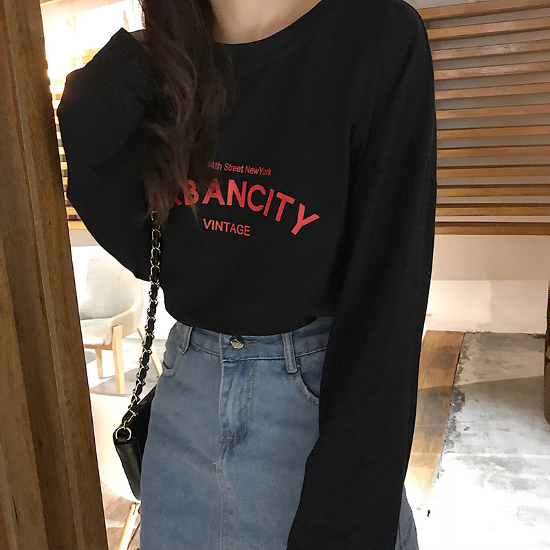 Μακρυμάνικη βαμβακερή μπλούζα T-shirt, 100% βαμβάκι, στρογγυλή λαιμόκοψη, χαλαρή γραμμή, ψηφιακή εκτύπωση