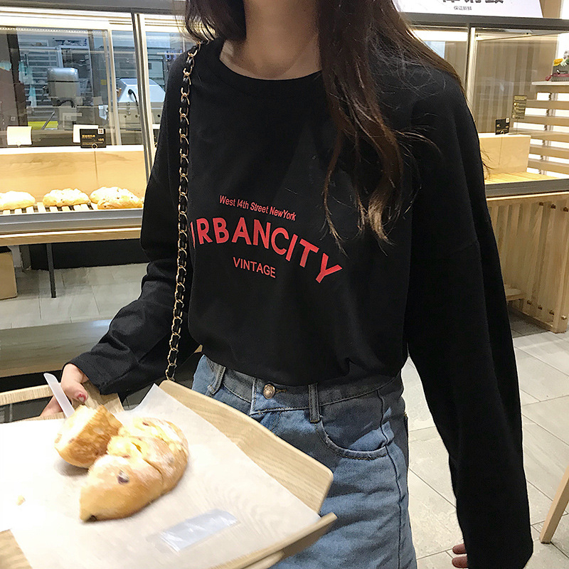 Μακρυμάνικη βαμβακερή μπλούζα T-shirt, 100% βαμβάκι, στρογγυλή λαιμόκοψη, χαλαρή γραμμή, ψηφιακή εκτύπωση