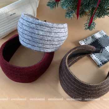 Bandă pentru păr lată în stil coreean, tricotată, pentru femei – accesoriu de cap din material textil, lucrată manual, cu dungi, iarna 2025