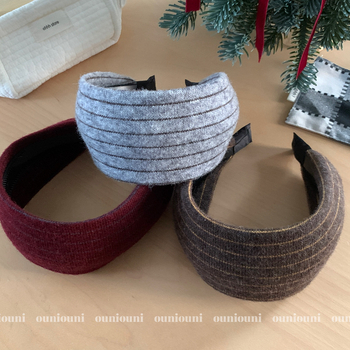 Bandă pentru păr lată în stil coreean, tricotată, pentru femei – accesoriu de cap din material textil, lucrată manual, cu dungi, iarna 2025