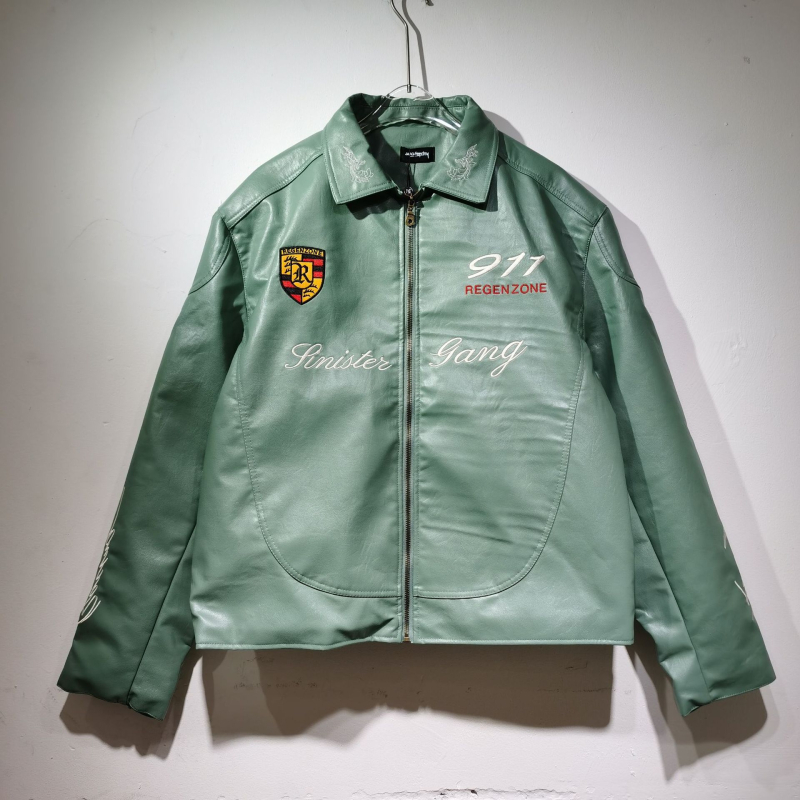 Μπουφάν PU δερμάτινο με κέντημα, vintage στυλ, βαμβακερή επένδυση, φερμουάρ, για άνδρες