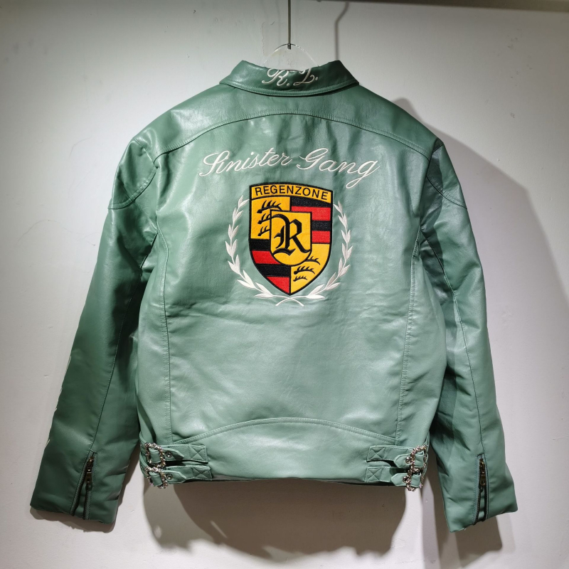 Μπουφάν PU δερμάτινο με κέντημα, vintage στυλ, βαμβακερή επένδυση, φερμουάρ, για άνδρες