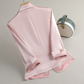 Дамско сатенено сако в стил костюм, с яка, 3/4 ръкави, копче 1, полиестер с еластан