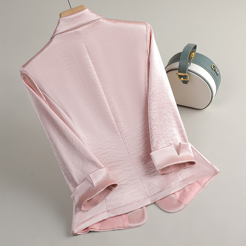 Дамско сатенено сако в стил костюм, с яка, 3/4 ръкави, копче 1, полиестер с еластан