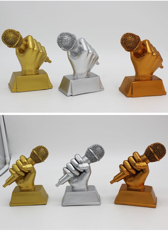 Microfon auriu pentru competiții transfrontaliere, voce, canto, trofeu muzical, prezentator, discurs, elocvență, trofeu pentru competiții de dezbateri, trofeu din rășină