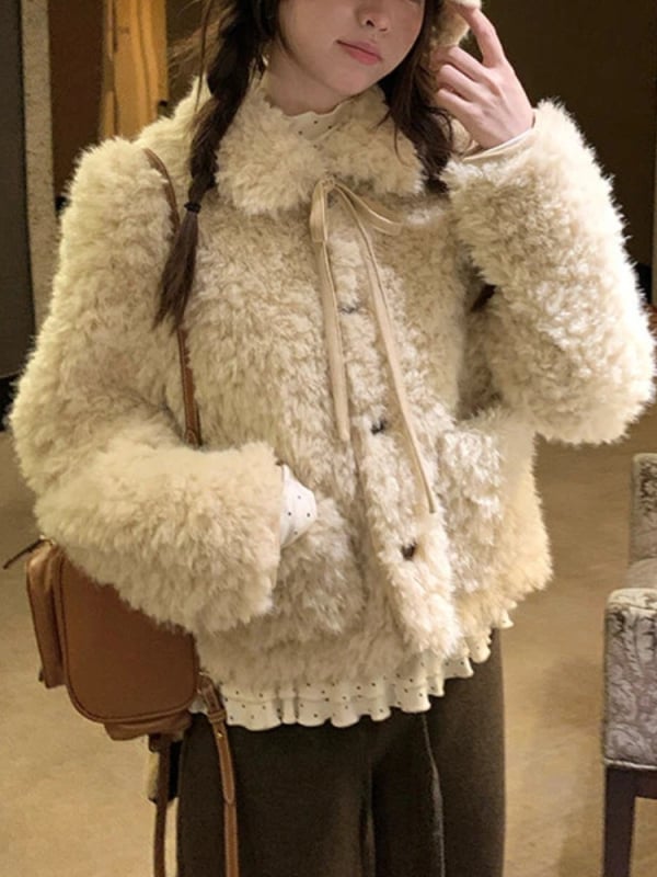 Дамско памучно късо палто с яка от косъм, свободна кройка, дълги ръкави, цип (Зимна колекция 2025)