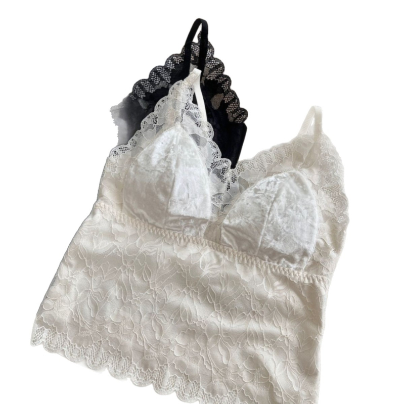 Termalna vestica od baršuna s čipkastim prepletom, ugrađene podstavljene košarice, V-dekolte, dvostruki sloj, podesive naramenice