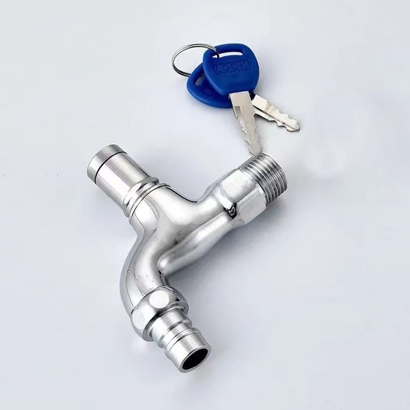 Zámkový kohútik pre práčku so zámkom, telo z meďe, model LZW-1104, nástenná montáž, priemer vstupu/výstupu 4 body, keramický diskový ventil