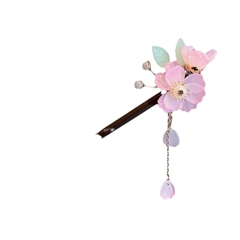 Drvena ukosnica za kosu s cvijetom za Hanfu, retro stil s resicama, individualno pakirana