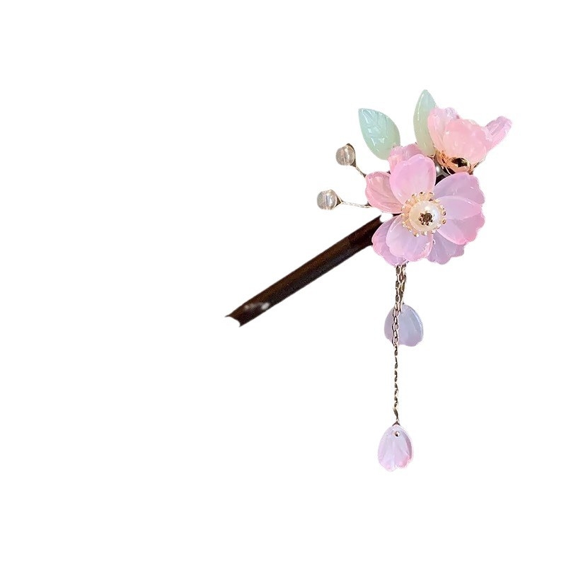 Drvena ukosnica za kosu s cvijetom za Hanfu, retro stil s resicama, individualno pakirana