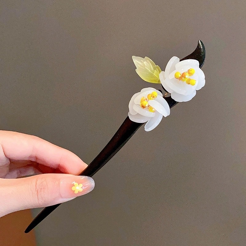 Drvena ukosnica za kosu s cvijetom za Hanfu, retro stil s resicama, individualno pakirana