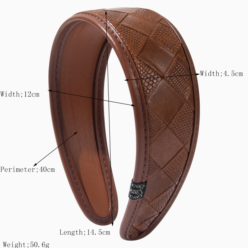 Bandă pentru păr texturată în piele, model pătrățos, lucrată manual, margine lată, accesorii de modă pentru femei, primăvara 2025