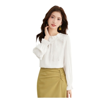 Košulja od šifona s mašnicom, dugi rukavi, okrugli izrez, duljina 50–65 cm