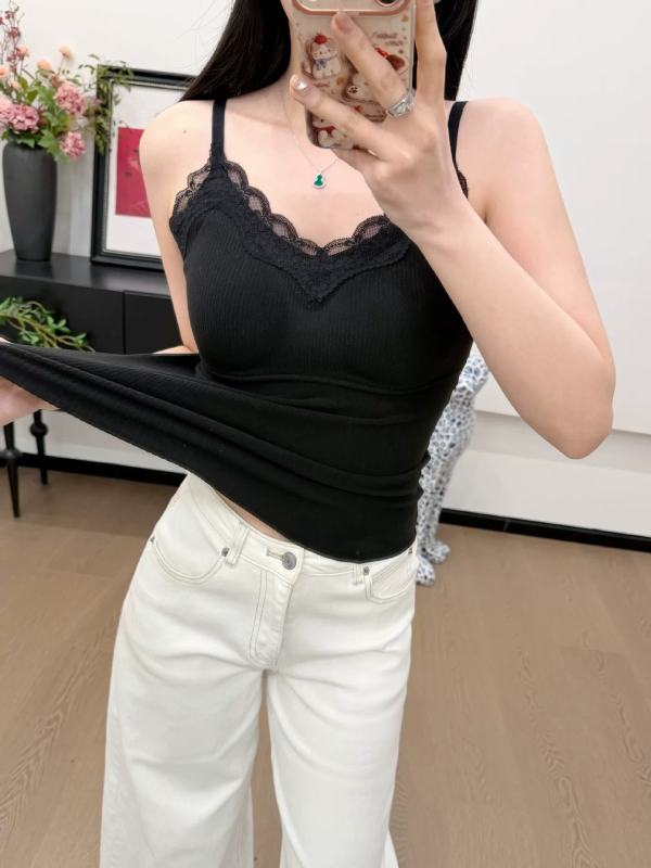 2025 Ženski 2-u-1 top od Mulberry Silk + Merino Wool s rebrastom čipkom
