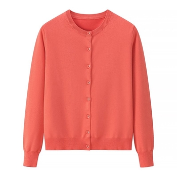 Ženski pleteni kardigan od pamuka, udoban kroj, okrugli izrez, dugi rukavi, duljina 50–65 cm; OEM prilagodba prema crtežima i uzorcima