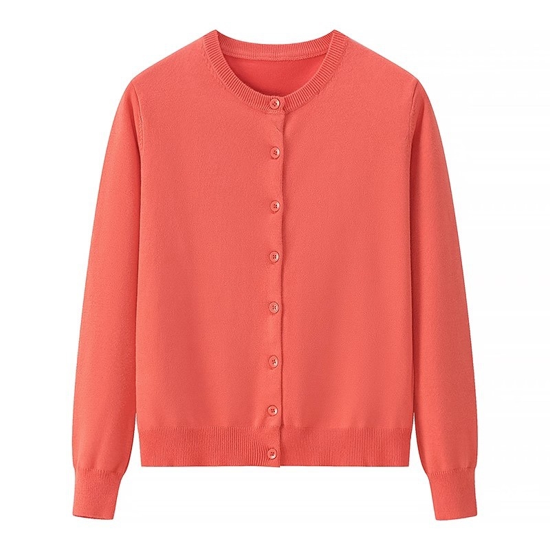 Ženski pleteni kardigan od pamuka, udoban kroj, okrugli izrez, dugi rukavi, duljina 50–65 cm; OEM prilagodba prema crtežima i uzorcima