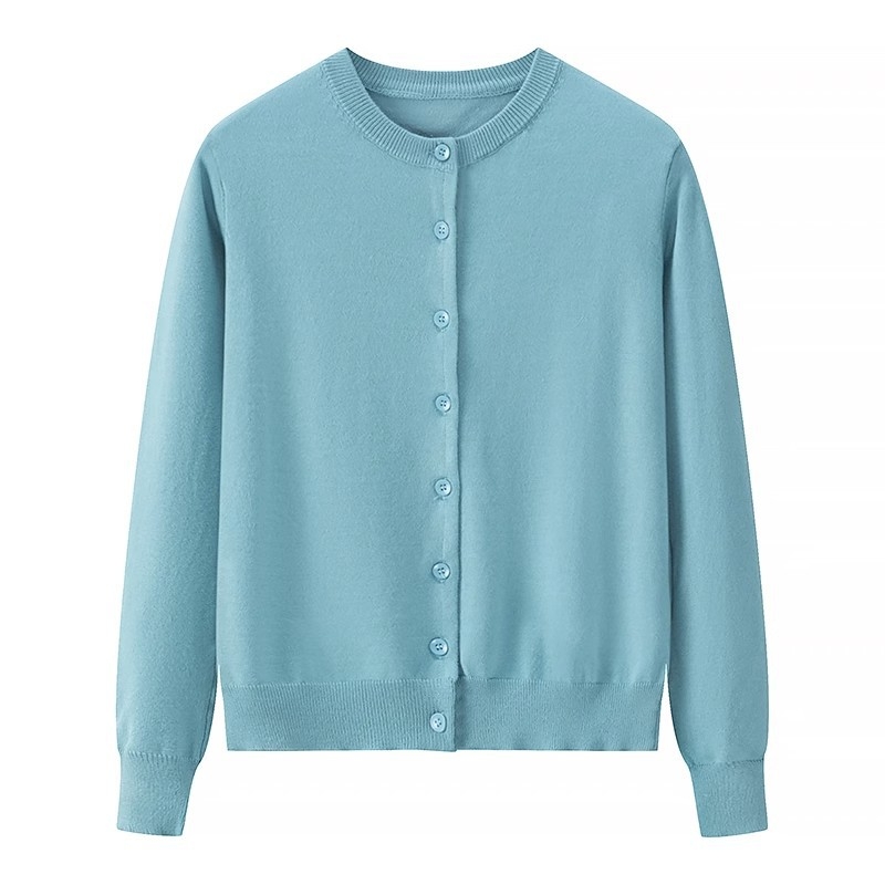 Ženski pleteni kardigan od pamuka, udoban kroj, okrugli izrez, dugi rukavi, duljina 50–65 cm; OEM prilagodba prema crtežima i uzorcima