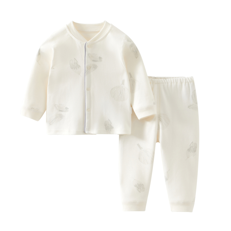 Novorođenčki pamučni dvodijelni set donjeg rublja, unisex, visok ovratnik, 100% pamuk, odvodi vlagu, mekan završetak, za zimu, proljeće i jesen