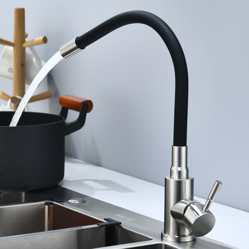 Kuhinjski miješani slavine od 304 nehrđajućeg čelika s fleksibilnim crijevom, okretni, keramički disk ventil