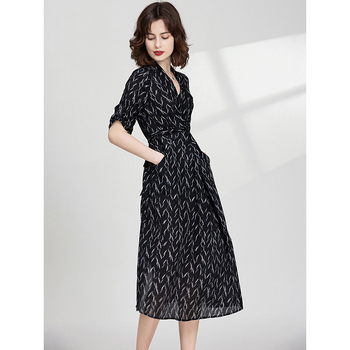 Svila s floralnim uzorkom, haljina A-linijska bez rukava, V-izrez