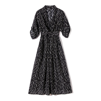 Svila s floralnim uzorkom, haljina A-linijska bez rukava, V-izrez