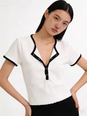 Ženski T‑shirt kratkih rukava, jednobojna, korejskog stila, uski kroj, okrugli izrez, pamukasto-mješavina tkanina