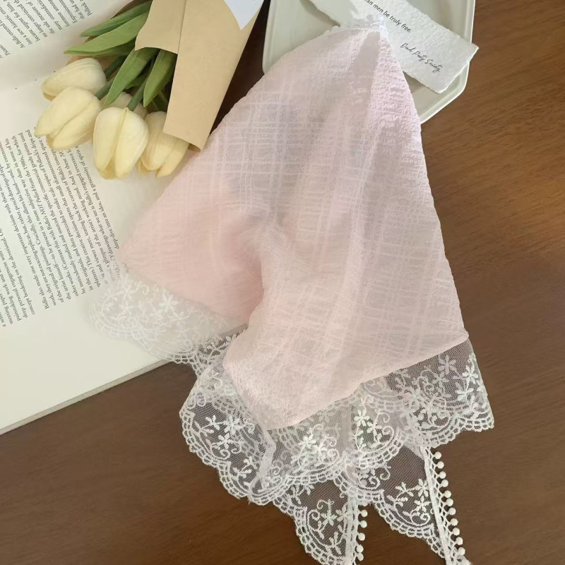 Ženski trokutasti šal za glavu s čipkom, jednostavan geometrijski uzorak, materijal: tkanina, završna obrada Seiko