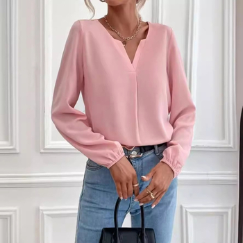 Chiffon anyagú ing, 90–95% poliészter, pullover-stílus, V-nyakú, hosszú ujjú