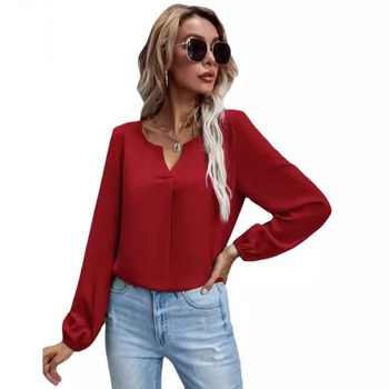 Chiffon anyagú ing, 90–95% poliészter, pullover-stílus, V-nyakú, hosszú ujjú