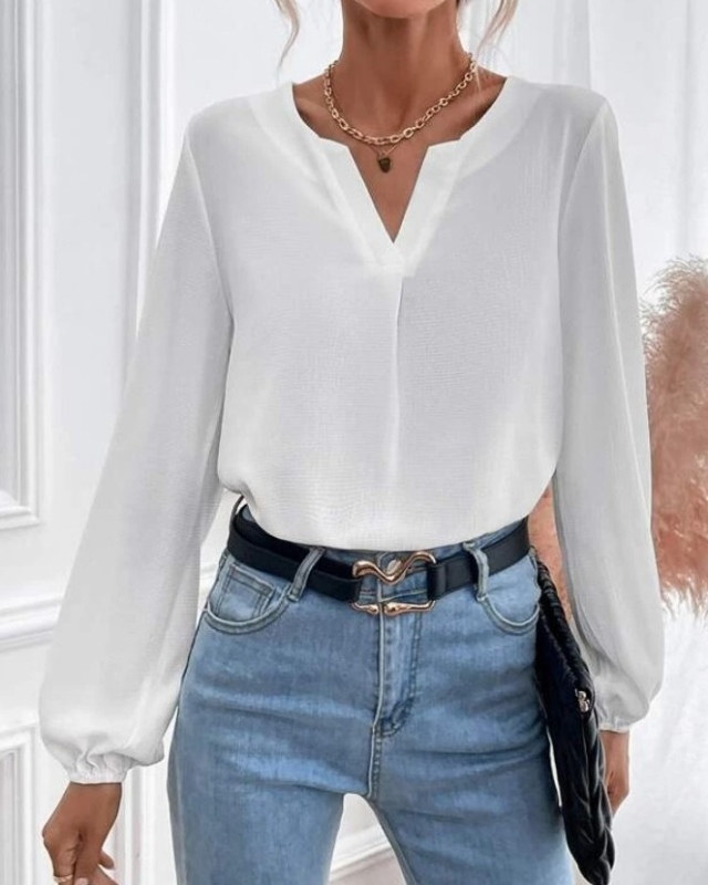 Chiffon anyagú ing, 90–95% poliészter, pullover-stílus, V-nyakú, hosszú ujjú