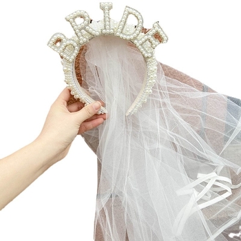 Bandă pentru păr cu text în litere, din plastic, cu două straturi, pentru nuntă sau petrecere