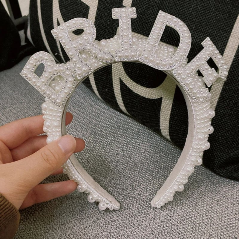 Bandă pentru păr cu text în litere, din plastic, cu două straturi, pentru nuntă sau petrecere