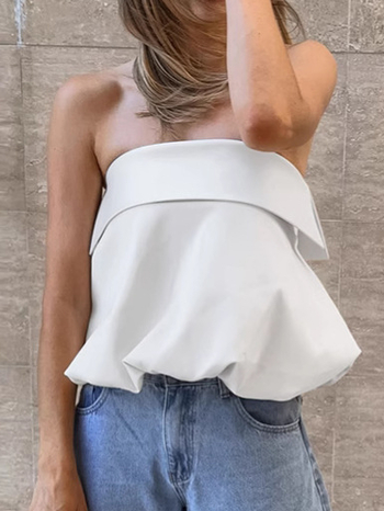 Satenski tube top bez naramenica, uski kroj, kratka duljina 40–50 cm