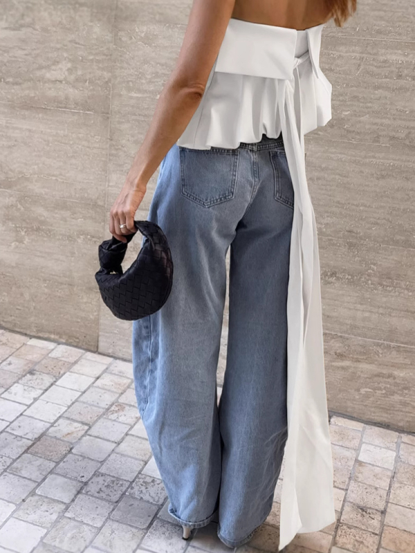 Satenski tube top bez naramenica, uski kroj, kratka duljina 40–50 cm