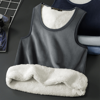 Muški termalni prsluk s baršunastom podstavom, dvostruki sloj, okrugli izrez, zatvaranje zipom, poliester materijal