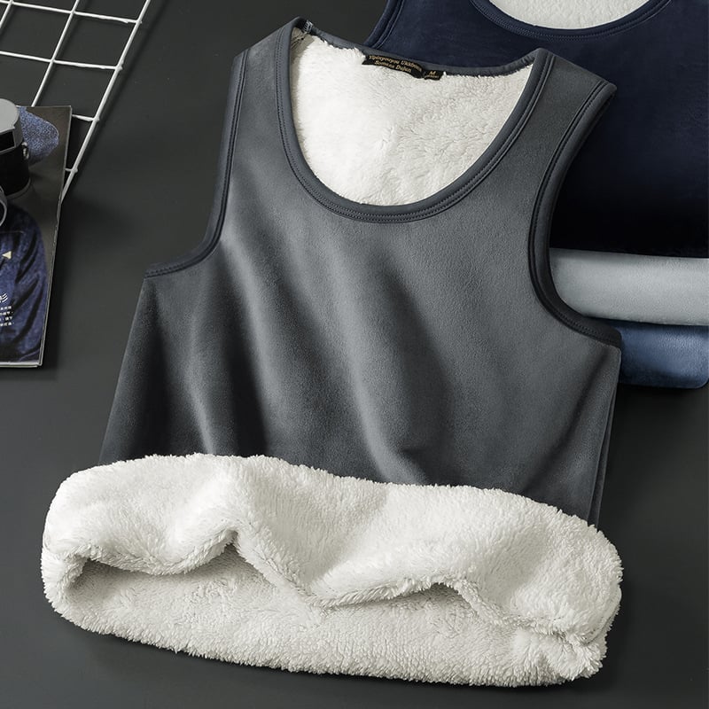 Muški termalni prsluk s baršunastom podstavom, dvostruki sloj, okrugli izrez, zatvaranje zipom, poliester materijal