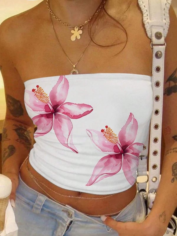 Ženski top bez ramena s natpisom, uskog kroja, kratki crop top za ljeto