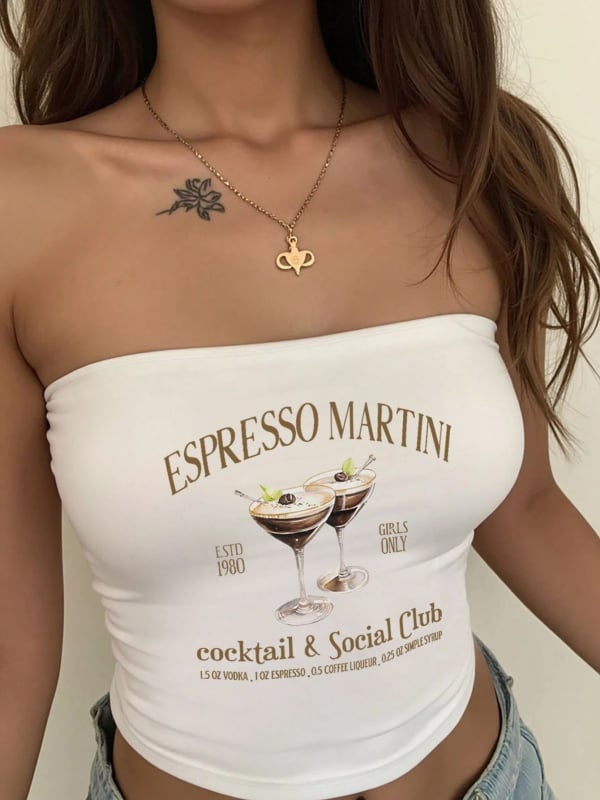 Ženski top bez ramena s natpisom, uskog kroja, kratki crop top za ljeto
