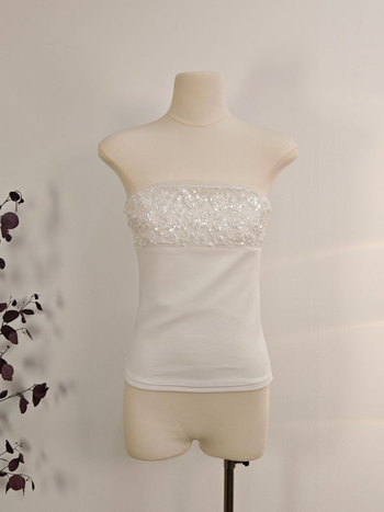 Slim-fit bandeau top s kristalima, Off-Shoulder, pojasevi za struk (polyester-spandeks smjesa)