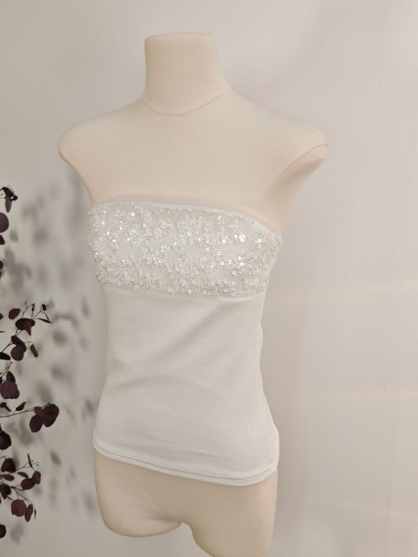 Slim-fit bandeau top s kristalima, Off-Shoulder, pojasevi za struk (polyester-spandeks smjesa)