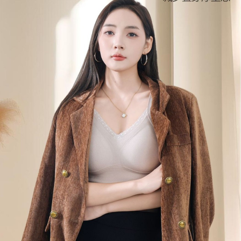 Női meleg mellény beépített kosaras csészékkel és párnákkal, csipkeszegély, German Velvet anyag, fő anyag akril, fleece bélés, patch, 251–300 g/m2