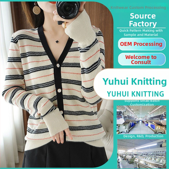 Γυναικείος πλεκτός cardigan με ρίγες και χρωματικό μπλοκ — OEM παραγωγή βάσει σχεδίων, κύκλος δοκιμών 7 ημερών, χωρητικότητα 1000 τεμάχια/ημέρα, μεσαίας κατηγορίας παραγωγή, στυλ Ιαπωνίας και Νότιας Κορέας