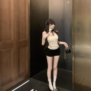 Ženski top bez rukava s čipkastim spojem, slim fit, mješavina polyester/spandeks, proljeće 2025