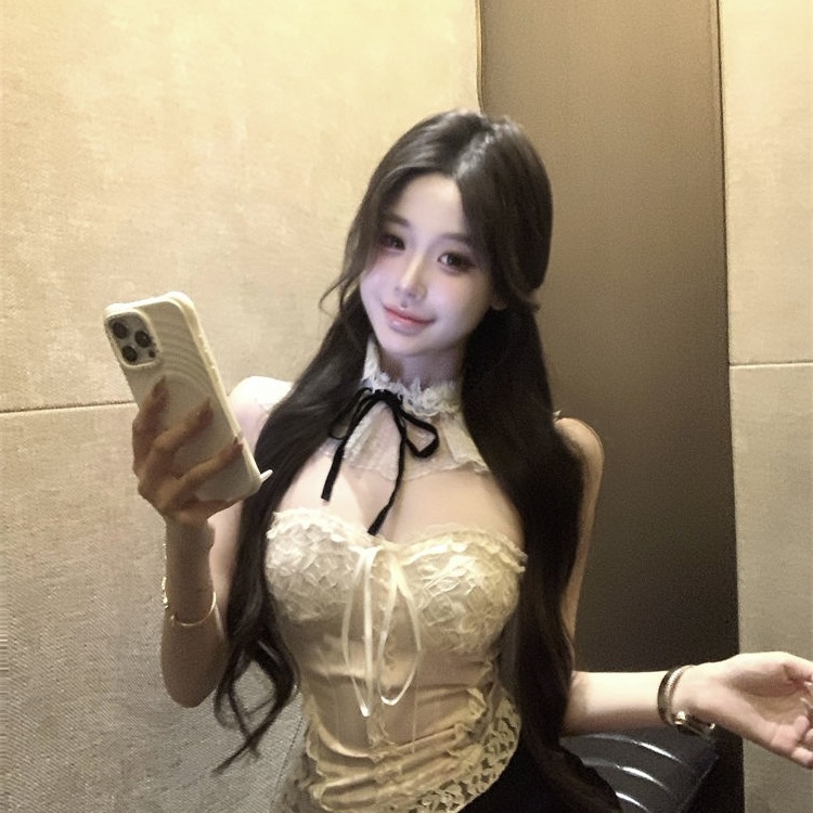 Ženski top bez rukava s čipkastim spojem, slim fit, mješavina polyester/spandeks, proljeće 2025