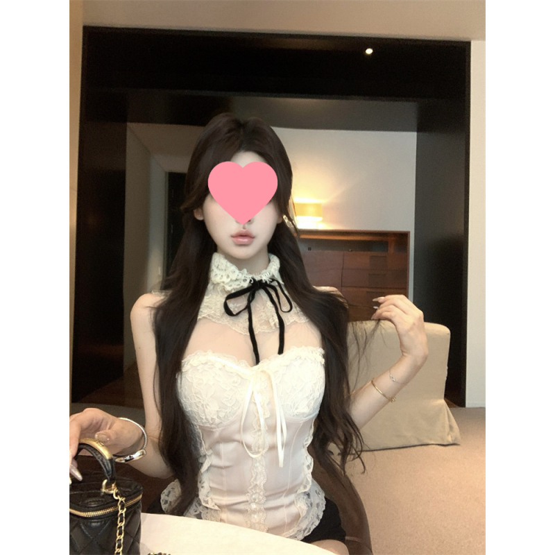 Ženski top bez rukava s čipkastim spojem, slim fit, mješavina polyester/spandeks, proljeće 2025