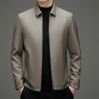 Férfiaknak készült igazi báránybőr kabát, gallér, cipzár, rombusz mintázat, poliészter bélés