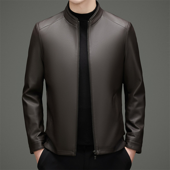 Férfiaknak készült igazi báránybőr kabát, gallér, cipzár, rombusz mintázat, poliészter bélés